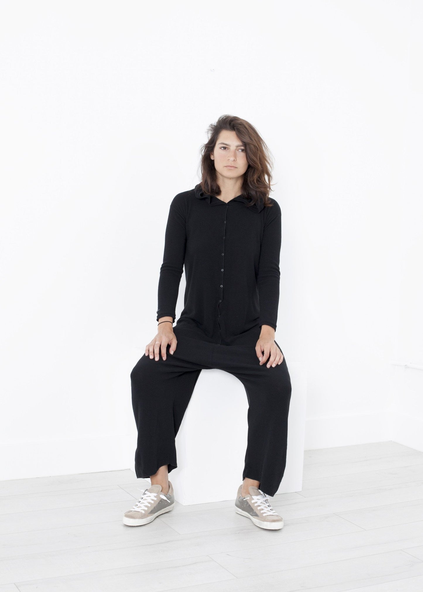 yh-work-store, Knit Hooded Jumpsuit in Black