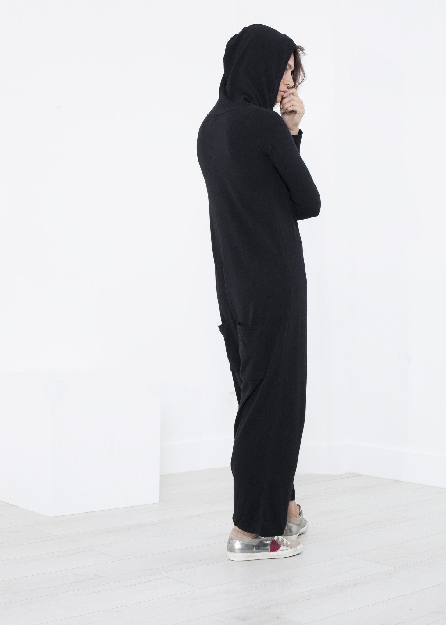 yh-work-store, Knit Hooded Jumpsuit in Black