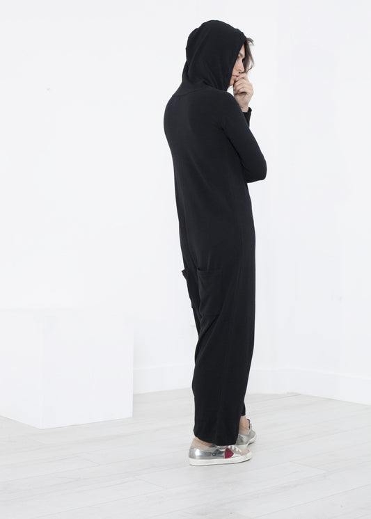yh-work-store, Knit Hooded Jumpsuit in Black